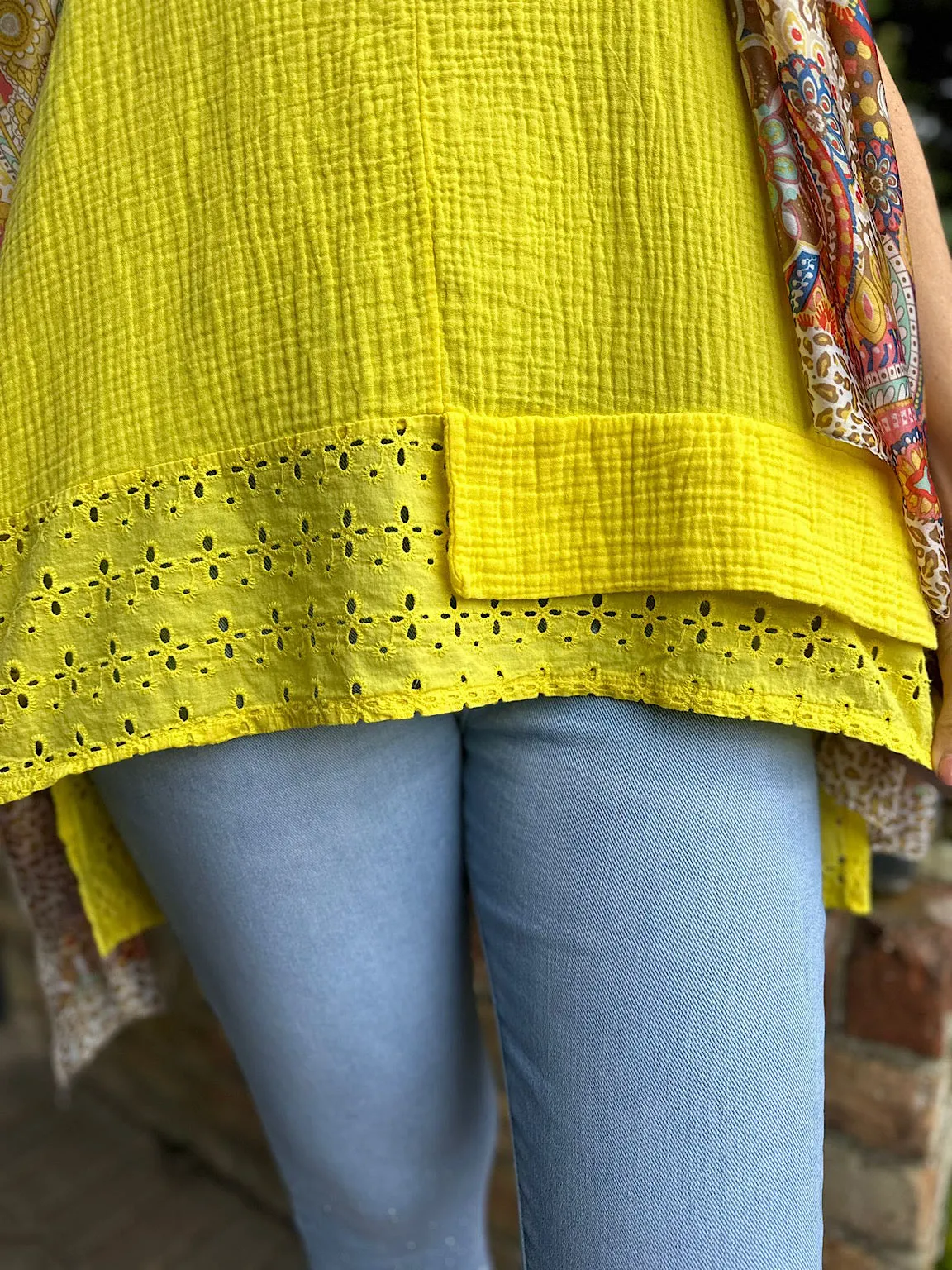 Yellow Bubble Cotton Detailed Hem Top Anna