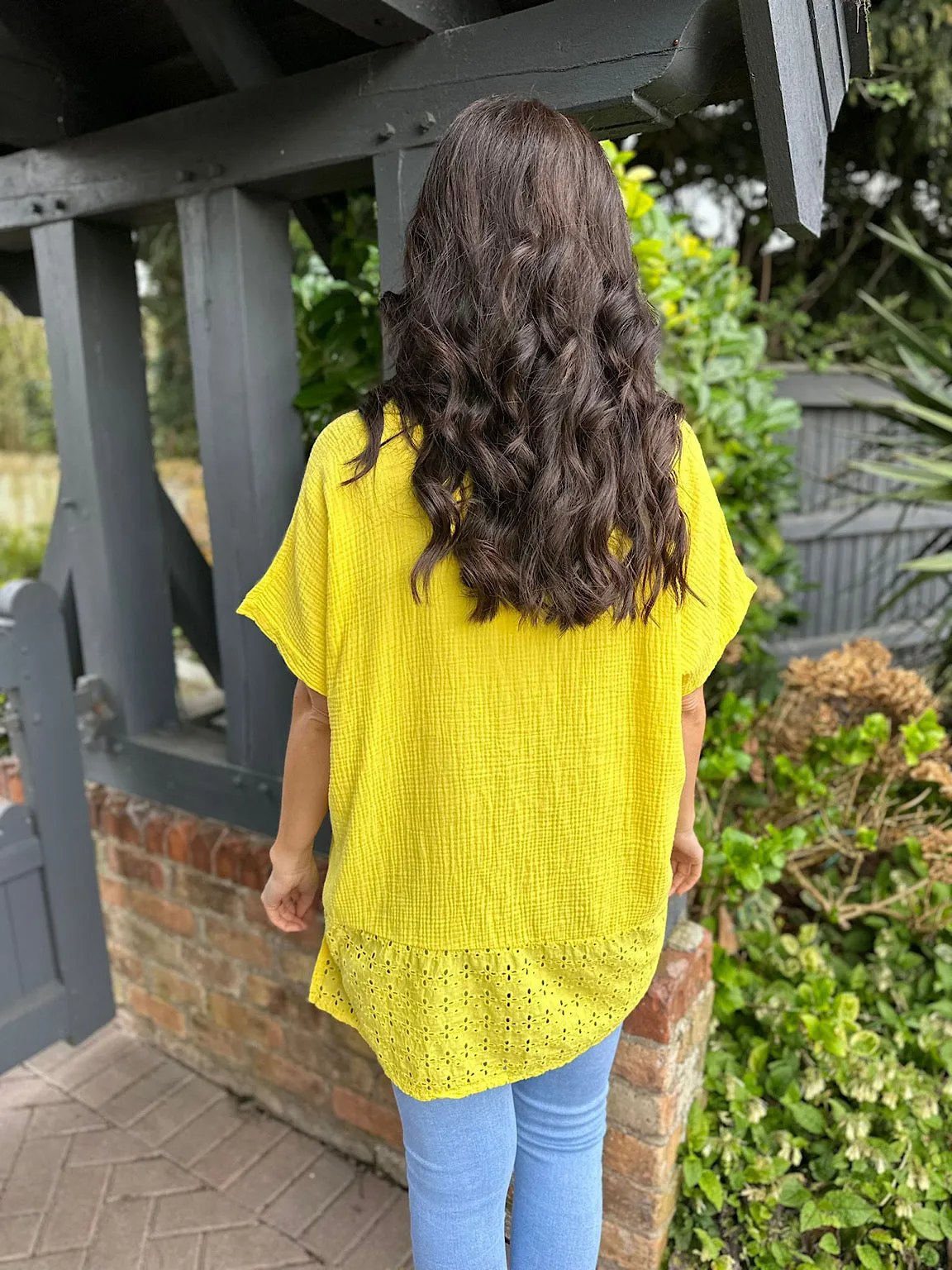 Yellow Bubble Cotton Detailed Hem Top Anna