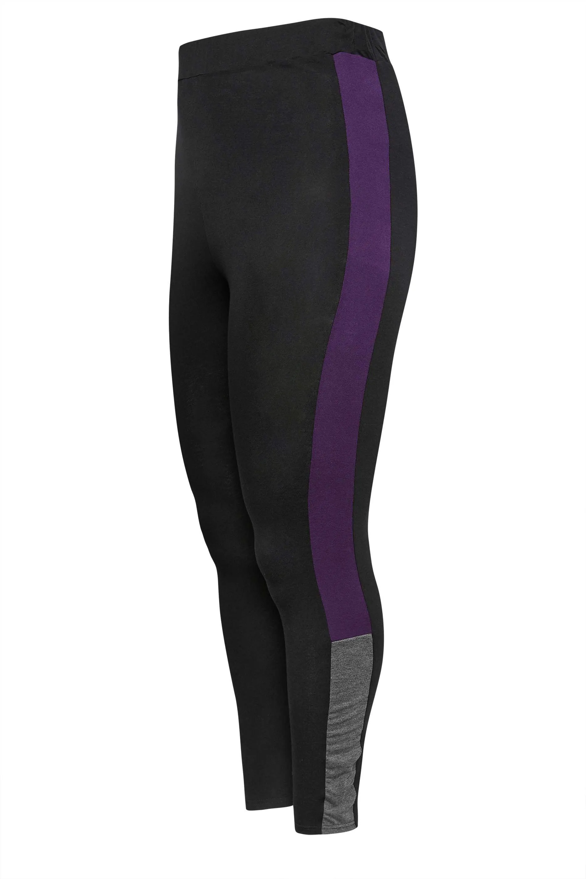 YOURS ACTIVE Curve Black & Purple Side Stripe Leggings