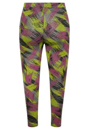 YOURS ACTIVE Curve Green & Pink Slash Print Leggings