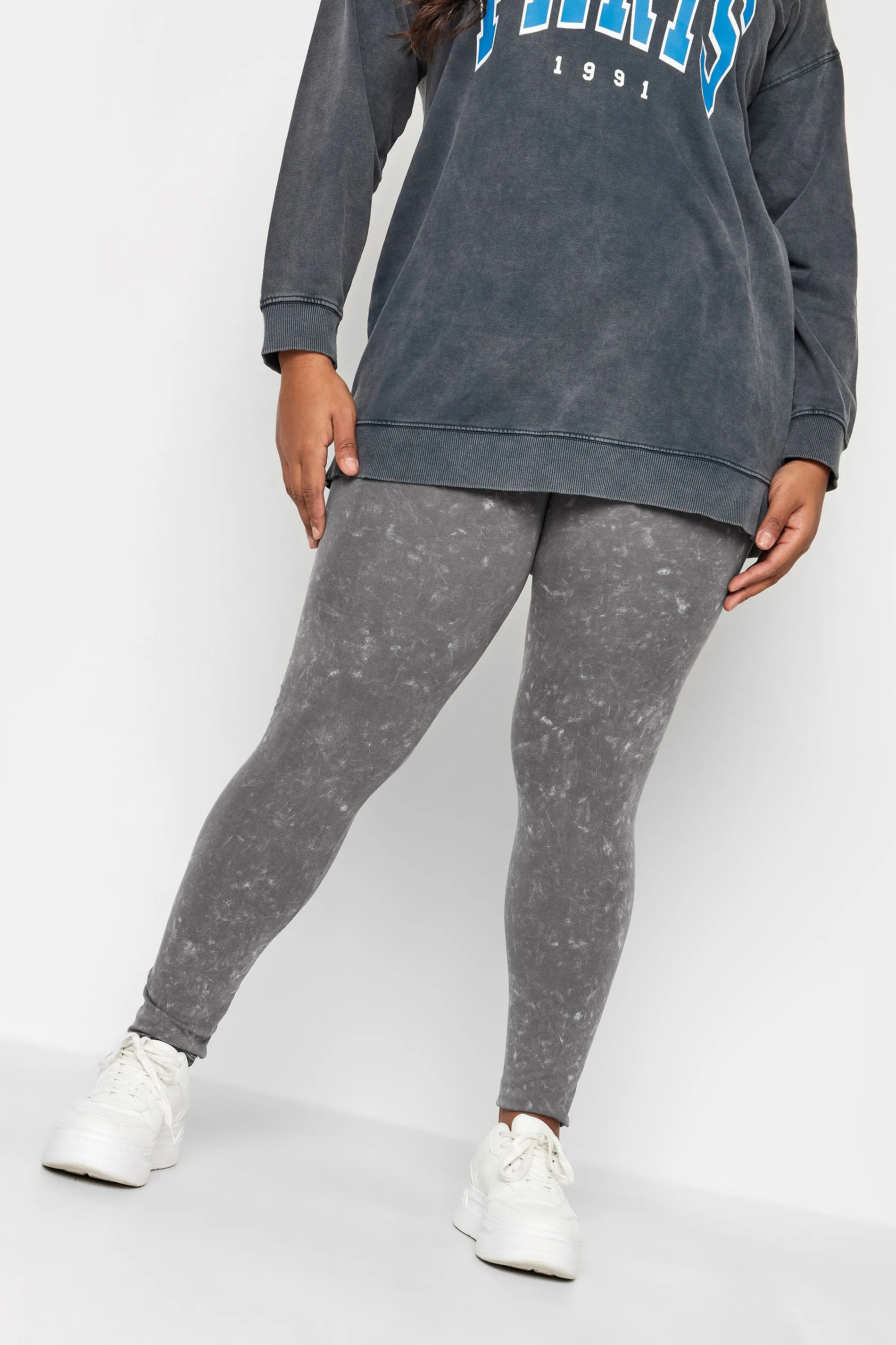 YOURS Curve Grey Acid Wash Stretch Cotton Leggings