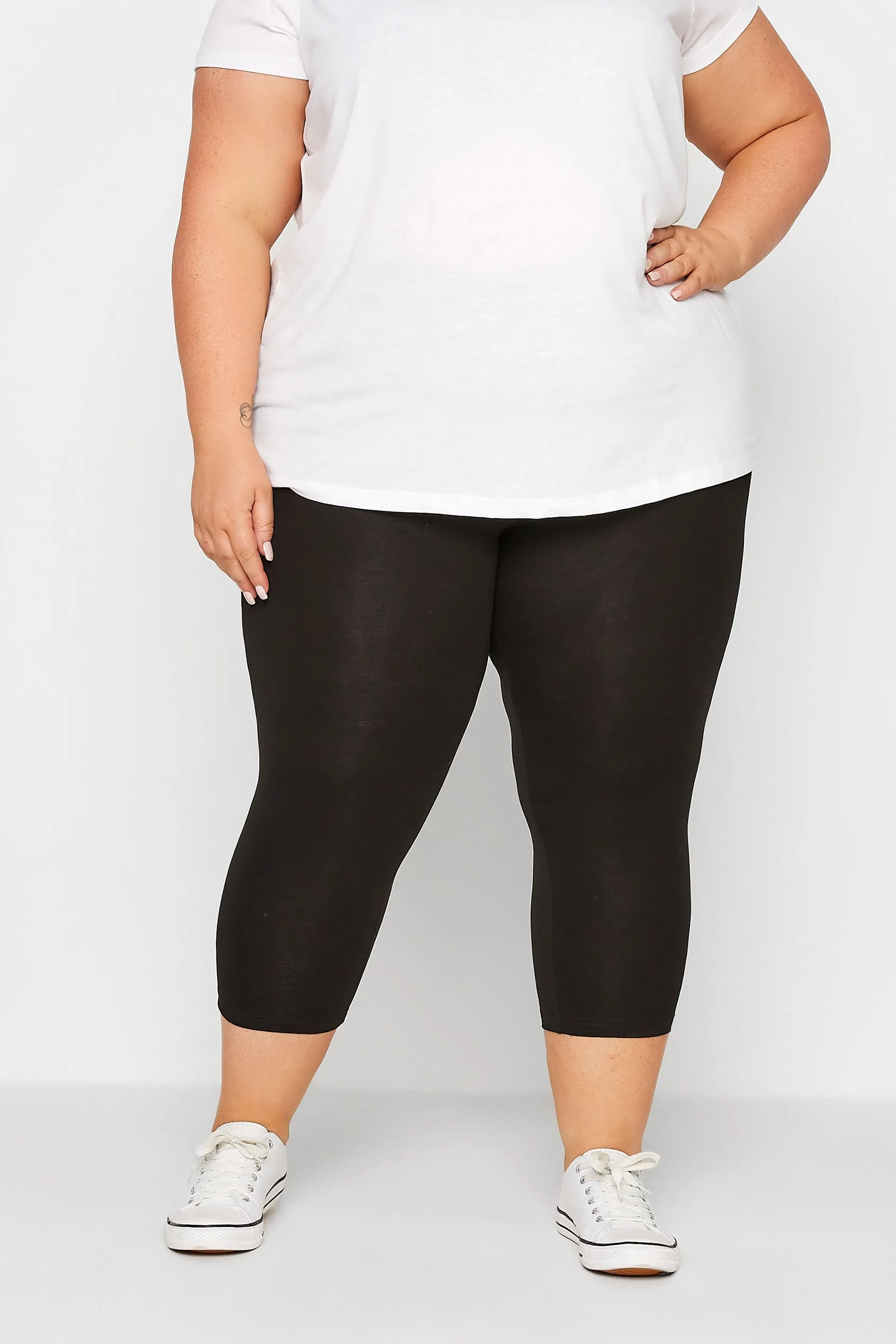 YOURS FOR GOOD Curve Black Cotton Cropped Leggings