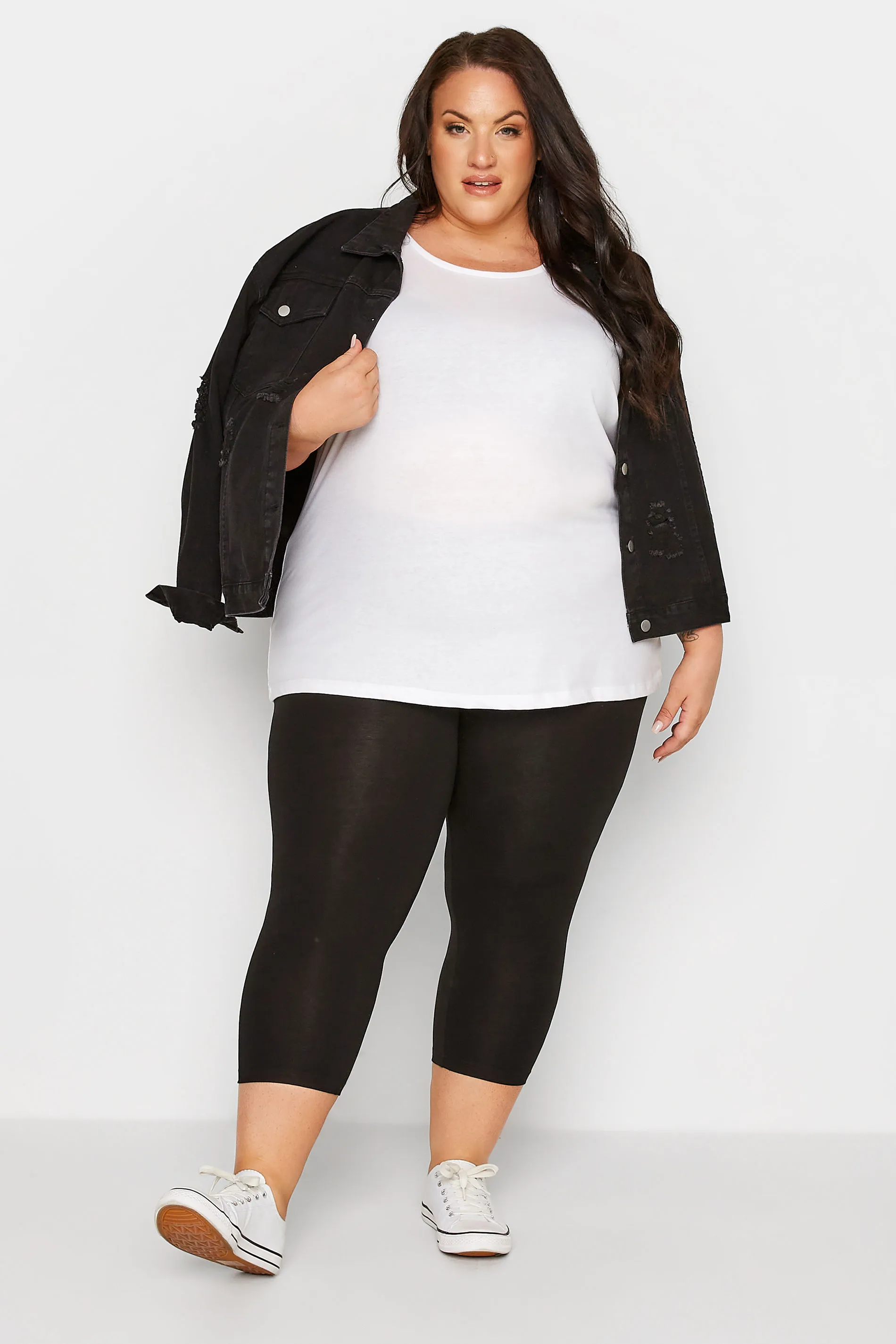 YOURS FOR GOOD Curve Black Cotton Cropped Leggings