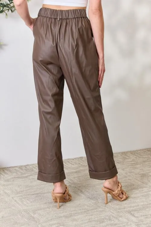 Zenana Leather Straight Pants