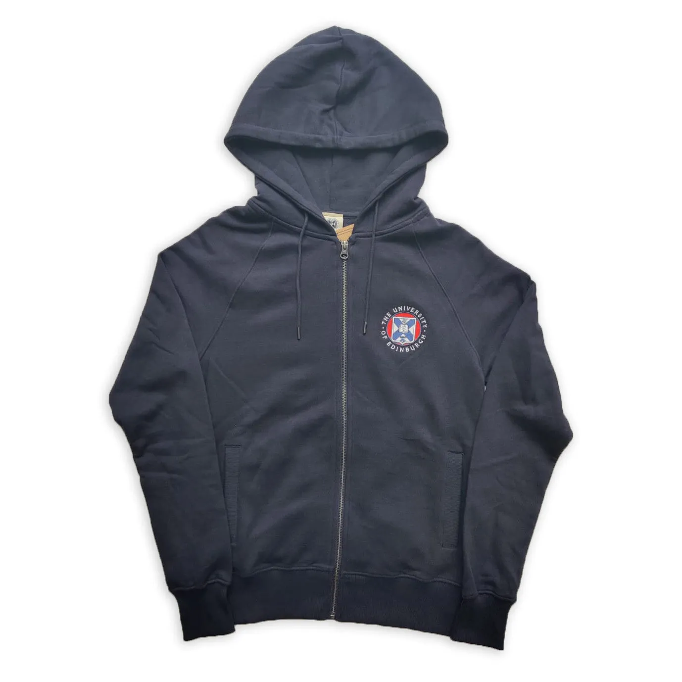 Zipped Essential Embroidered Hoodie in Navy