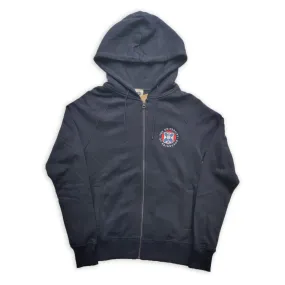 Zipped Essential Embroidered Hoodie in Navy